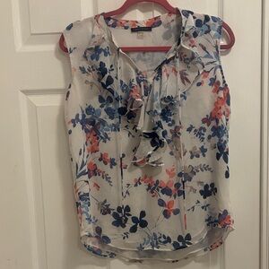 Tommy Hilfiger Floral Ruffle Blouse - Blue and Red